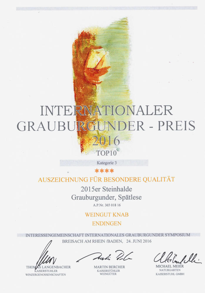 Steinhalde Grauburgunder Internationaler Grauburgunder Preis 2016